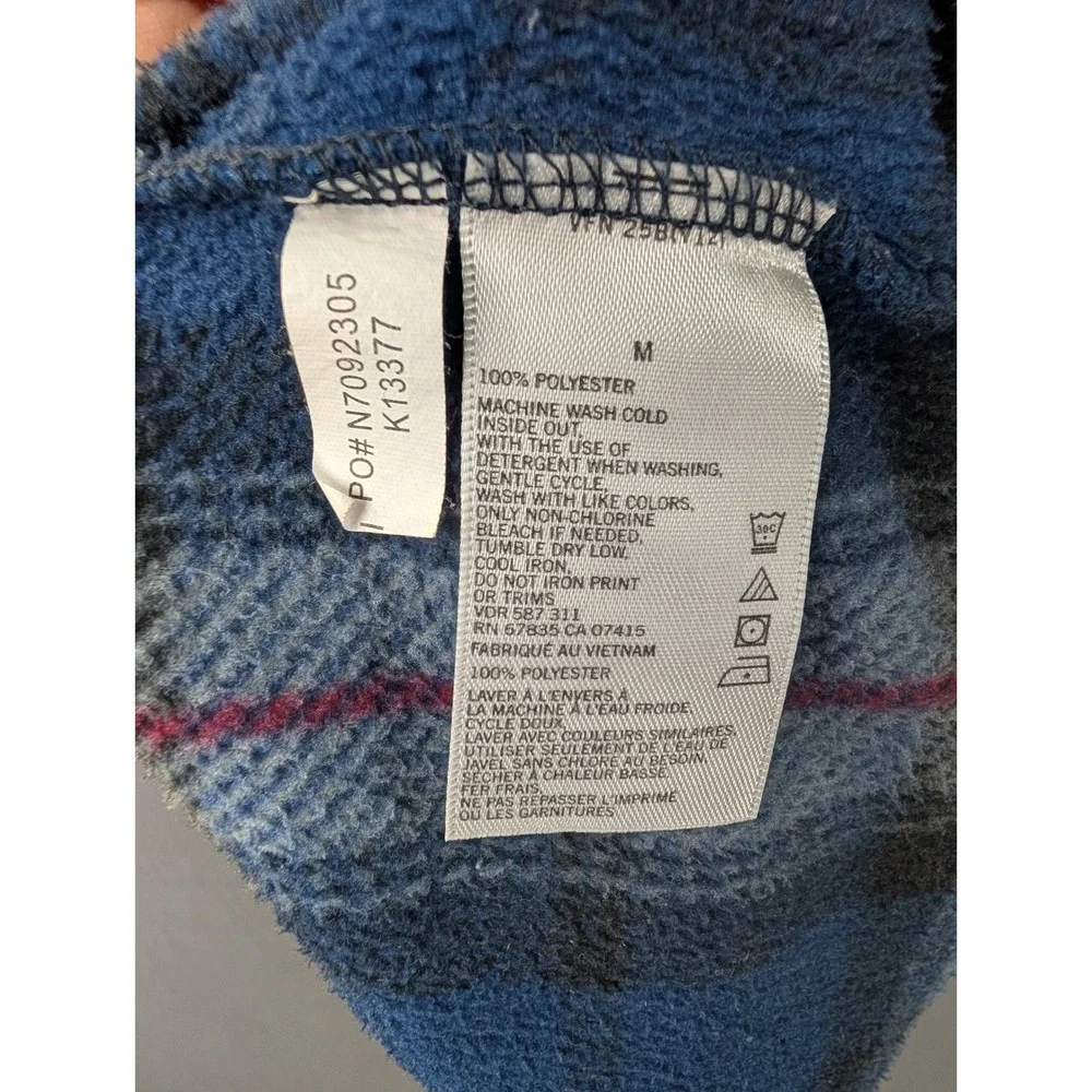 Nautica Mens Blue Plaid Fleece Quarter Zip Pullover Sweater Size M